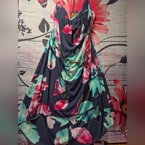 Floral Maxi Dress with Pink and Teal Accents